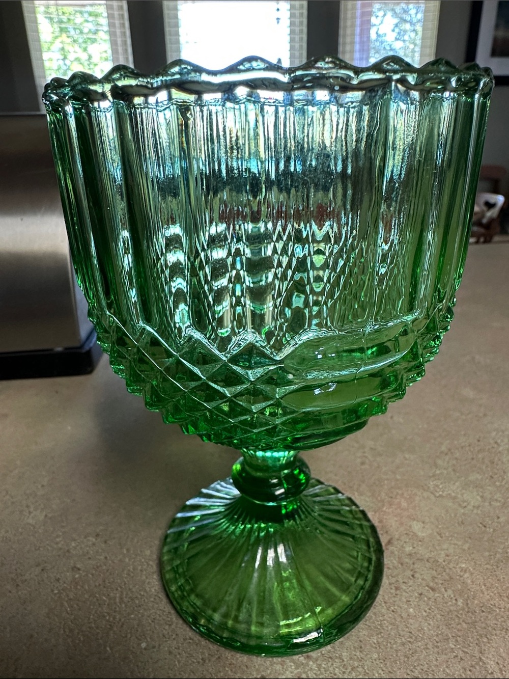 Vintage Anchor Hocking Emerald Green Glass Pedestal Goblet Or Compote